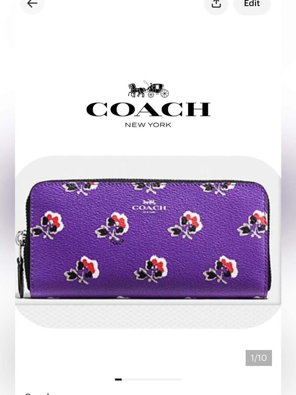 Coach Bramble Rose Flower Slim Accordion Zip Around Purple Floral Wallet purple